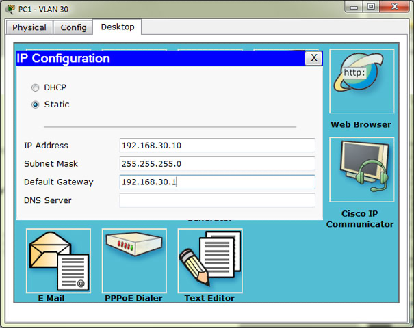 Host Configuration Window in Packet Tracer