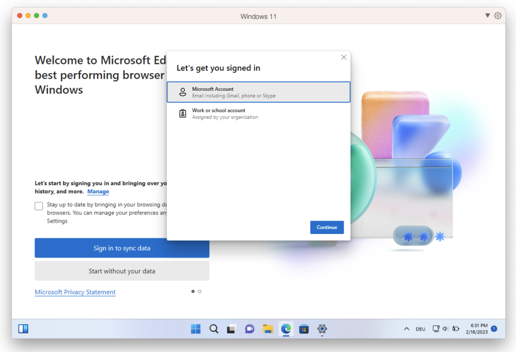 Microsoft Edge running on a Windows running on a M1 Mac
